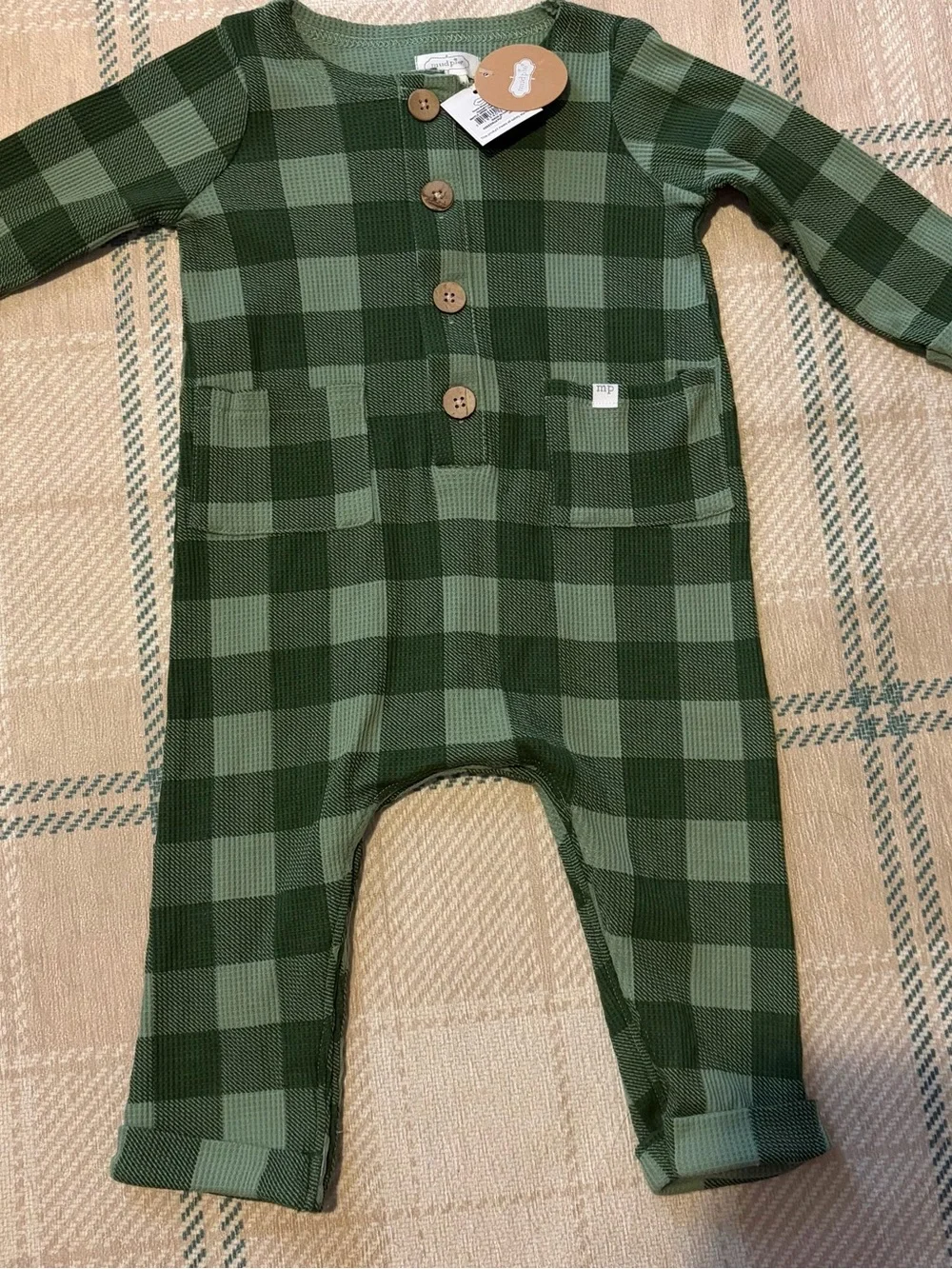 Mud Pie Green Buffalo Plaid One-Piece Bodysuit